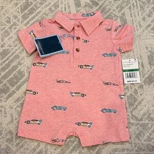 Andy & Evan Pink Bodysuit with Car Print
